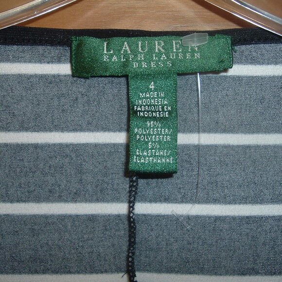 Ralph Lauren Cap Sleeve Black / Ivory Striped Midi Dress Size 4 EXCELLENT! - Picture 3 of 6